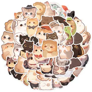 50 adet kedi çıkartmaları çocuklar için sevimli karikatür kediler çıkartmalar dergisi, Kawaii komik Meme kedi estetik su geçirmez vinil çıkartmalar