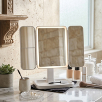 Miroir cosmétique de bureau compact pliable à LED avec grossissement et éclairage, finition chromée simple, miroir de maquillage avec cadre en ABS