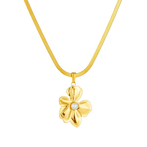Gold Plated Flower Pearl Pendant Necklace Stainless Steel Chain Gift Jewelry - Product Image 5