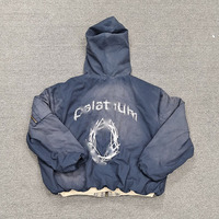 Veste zippée en nylon double couche personnalisée, style vintage délavé à l'acide, broderie, sweat-shirt et hoodie grande taille
