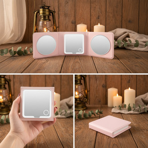 Miroir de maquillage LED rose Jiayao Furniture, pliable en trois parties, rechargeable, avec lumière, portable, pour voiture, chambre et salle de bain - Product Image 2