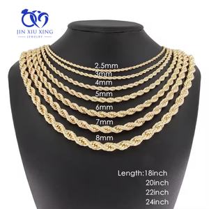 Jxx Joyería de Moda al por Mayor para Mujer, Cadena de Cuerda Gruesa Trenzada de 2.5-8mm, Chapada en Oro de 14k y 24k - Product Image 1