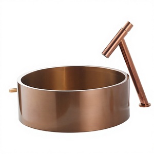 Lavabo Moderno Rotondo in Acciaio Inox 304 Oro Rosa, Profondità 12,5 cm, con Piedistallo per Hotel, Bar, KTV, Bagni Commerciali - Product Image 1