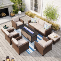 Ensemble de meubles de patio d'extérieur modernes de 8 pièces canapé en rotin et table de cheminée pour les réunions et la relaxation du parc et de la villa de l'hôtel