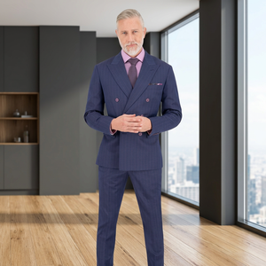 Traje de negocios unisex a medida de doble botonadura 100% lana, de 2 piezas, hecho a medida, talla grande, manga larga, corte ajustado con muescas y pliegues frontales - Product Image 3