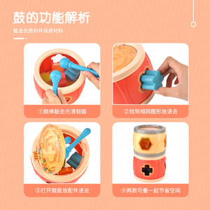 Juguete Musical de Tambor para el <span class=keywords><strong>Desarrollo</strong></span> Temprano, Tambor Multifuncional para Bebés y Niños Pequeños de 0 a 36 <span class=keywords><strong>Meses</strong></span> - Product Image 4