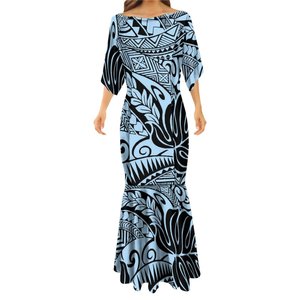 Wholesale Polynesian Tattoo Printed Mermaid <strong>Dress</strong> Red Grey Samoan Tribal Tatau Fishtail <strong>Dresses</strong> <strong>Custom</strong> Plus Size Womens <strong>Dresses</strong> - Product Image 2