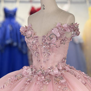 Vestido de Quinceañera Vintage de Gasa Rosa con Apliques, Escote Corazón, Hombros Descubiertos, 100% Algodón, Formal, Modelo Dy1229-1 - Product Image 2