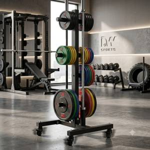 DW SPORTS Étagère de rangement verticale en métal durable avec roues pour salle de sport, fitness à domicile, <span class=keywords><strong>CrossFit</strong></span> – Supporte les plaques de musculation, barres et haltères - Product Image 5