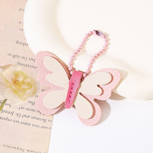 2026 New Design Custom Blue butterfly DIY Chain Bead Pendant Pu Leather <strong>Keychain</strong> Bag Decoration Accessories Promotion Gift <strong>Bulk</strong> - Product Image 2