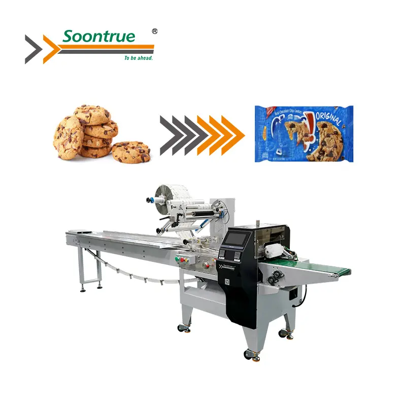 fully automatic high quality simple small biscuit cookie pillow bag flow wrapping packing machine price