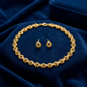Elegant Gold Plated Hollow Disc <b>Chain</b> Necklace Set Flower CZ <b>Stud</b> <b>Earrings</b> Minimalist Daily Party Wear Fashion Jewelry - Product Image 2