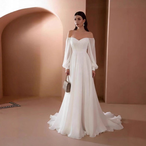 Vestido de noche largo con hombros descubiertos, cintura imperio, color sólido, transpirable, para eventos formales. - Product Image 2