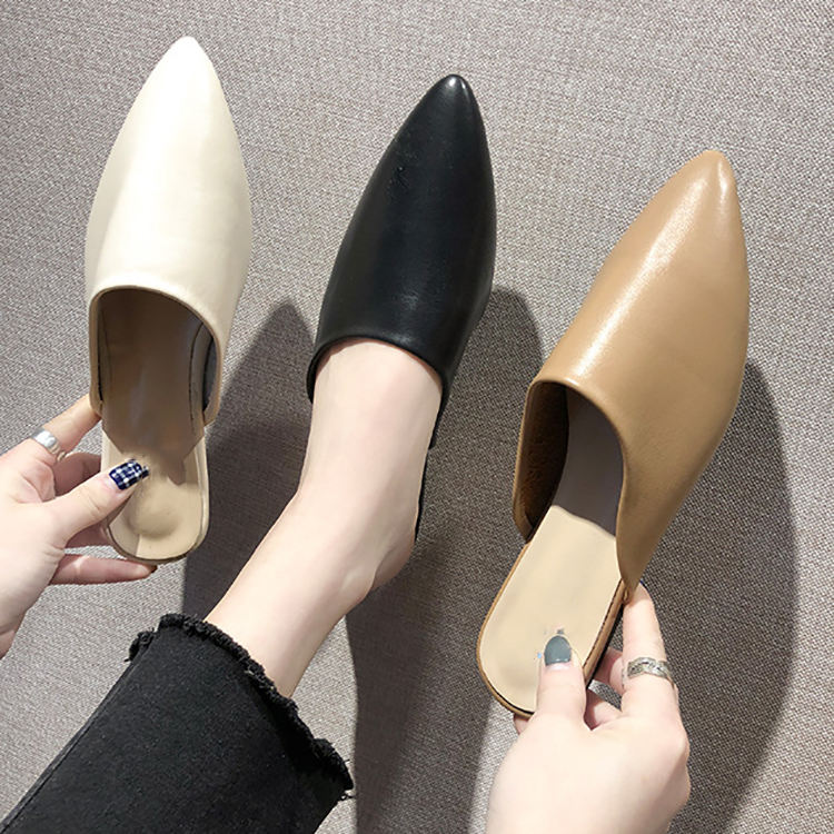 Calzado Mules Mujer Piel Mulas Planas Para Mujer, Punta Estrecha