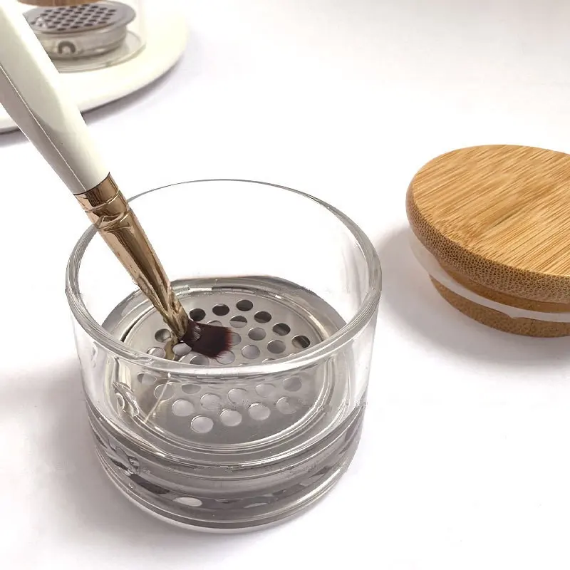 Новый японский стиль стеклянная щетка для чистки жидкости контейнер с фильтром стеклянная посуда для ногтей Dappe инструмент для ногтей с крышкой