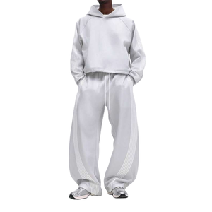 Hot Selling Custom Logo Men's Solid Casual Spring Oversized Pullover Hoodie Baggy Sweatpants Tracksuit Set - Product Image 1