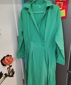 Vestido informal de longitud media para mujer, nueva moda, manga larga, cuello en V, patrón de puntos, estilo caliente para Ebay Aliexpress <span class=keywords><strong>Wish</strong></span> para otoño, 2017 - Product Image 2