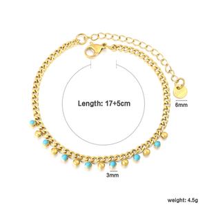 Stainless Steel Jewelry Minimalist 18K <b>Gold</b> Plated Blue Enamel <b>Bead</b> <b>Bracelet</b> Dainty Ball Pave Link Chain <b>Bracelet</b> for Women - Product Image 2