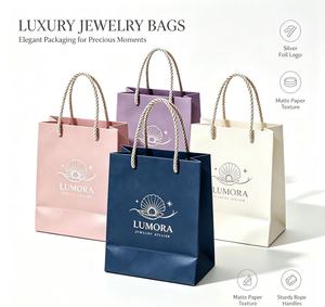 Best grade hot selling <b>drawstring</b> bags Cotton rope handle custom silver logo paper jewelry gift bags - Product Image 5