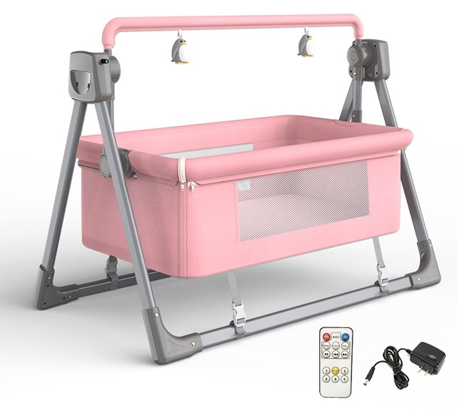Electric Baby Cradle Swing with Remote Control, Breathable Mesh, Hanging Toys, Multiple Colors for Newborns & Infants