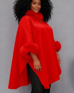New Plus Size Cloak Custom Warm Autumn and Winter Large Fur Collar Mid Length <strong>Coat</strong> Cloak Shawl Loose Ladies Women Shawl - Product Image 6