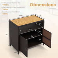 Armoire de rangement extérieure en rotin de haute qualité avec comptoir en bois d'acacia pour patio, jardin, cour arrière