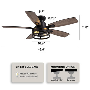 <b>Ceiling</b> Fan With <b>Light</b> 46 Inch Wood Blades AC Motor <b>Remote</b> <b>Control</b> Timer Industrial Style For Living Room Bedroom - Product Image 4
