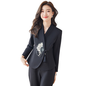 Chinese Style Women's Suit Set With Embroidered Floral Design Flared Pants Elegant Autumn Wear Full Sleeve Anti-Wrinkle - Product Image 5