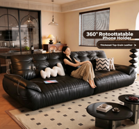 Modern Chesterfield Ayarlanabilir 3 Kişilik Lüks Oturma Odası Koltuk Takımı Lüks Hakiki Deri Siyah Ofis
