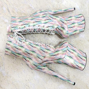 Nuove Scarpe da Pole Dance a Righe da 20cm, Tacchi Sexy da 8 Pollici con Lacci, Stivali alla Caviglia con Plateau per Modelli di Moda - Product Image 3