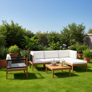Ensemble de salon de jardin en bois d'acacia 4 places, mobilier d'extérieur au design contemporain, structure en bois massif - Product Image 2
