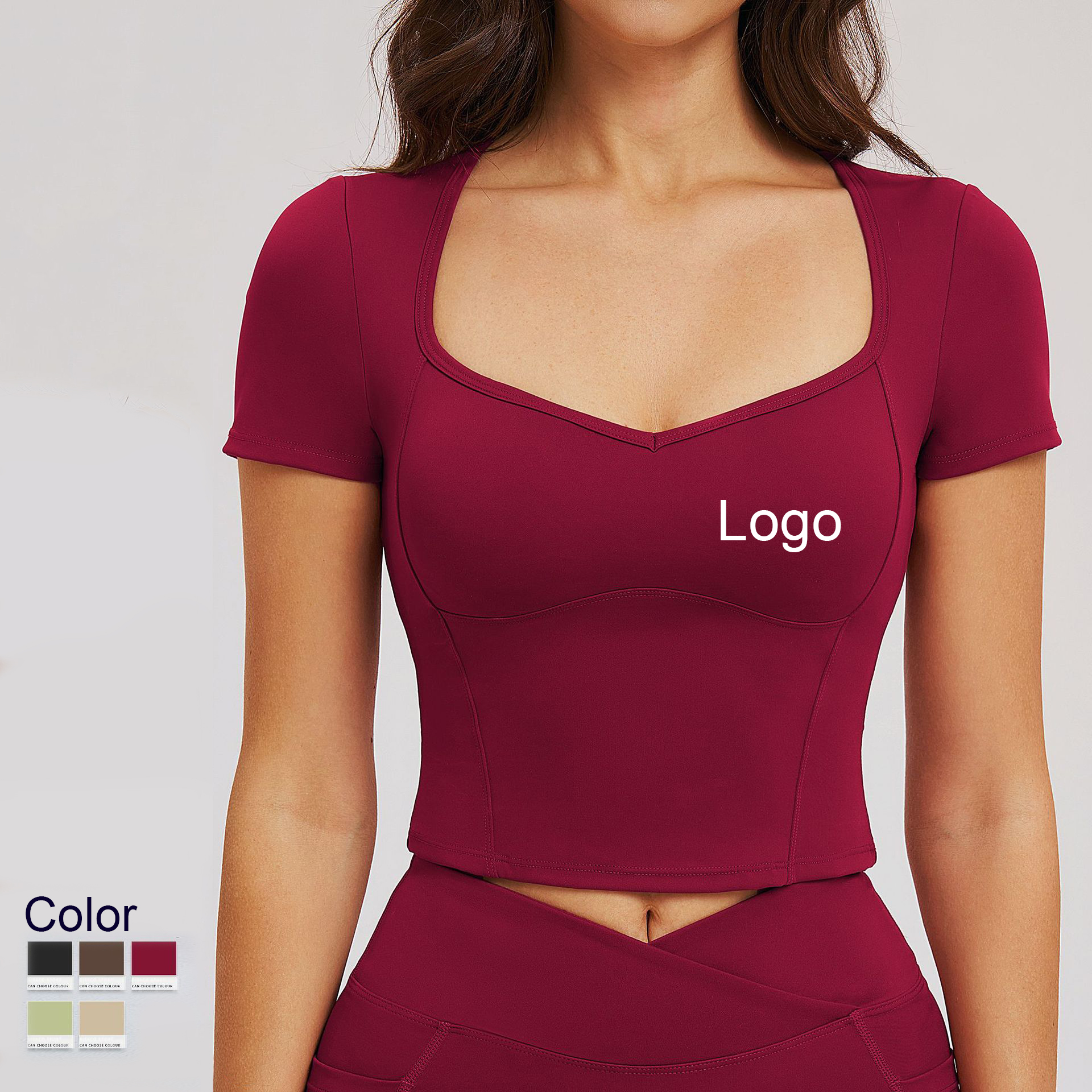 Women's Fashion Short Sleeve V-Neck Yoga Workout Top-Quick Dry Breathable Spandex/Nylon Skinny Fit for Woman