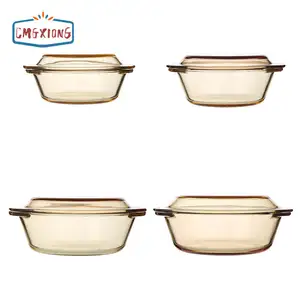 Kitchen 1350ml transparent instant noodle salad glass cooking pot with single handle