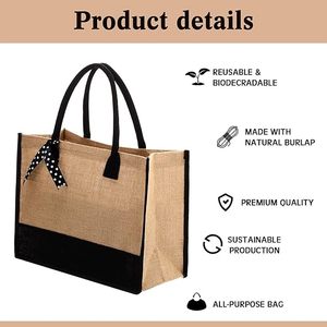 Sacs fourre-tout promotionnels en toile de jute noire réutilisables pour cadeaux écologiques de voyage, demoiselles d'honneur, anniversaires et shopping - Product Image 3