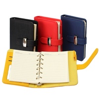 Reliure à feuilles mobiles multifonctionnelle pour affaires - Reliure à anneaux A5 à ouverture plate avec emplacements pour cartes et boucle pour stylo