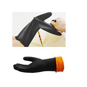 Gants de travail industriels en caoutchouc imperméables de haute qualité, noirs, avec poignet élastique, 12 pouces, sans poudre, pour la protection des mains et des bras, OEM - Product Image 4