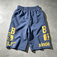 Shorts 3/4 OEM personnalisés, vintage délavé, taille élastique, en coton épais, avec logo imprimé, coupe ample, longueur genou, style baggy, vente en gros