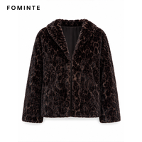 Veste de luxe en fausse fourrure marron imprimé léopard, manteau d'hiver chaud et doux en peluche, col large, style décontracté, vêtement d'extérieur tendance, vente en gros OEM
