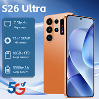 Smartphone S26 Ultra Grèce 7,3 pouces 90Hz LED Android 15 16 Go 1 To 108 MP 8800 mAh Deca Core 5G Double SIM Carte TF Face ID