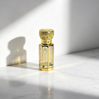 Set Botol Parfum Kaca 3/6/12ml Berhias Emas UV yang Dapat Disesuaikan dengan Tutup Paduan Seng untuk Attar & Minyak Atsiri dengan Kotak