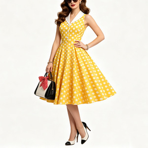Abito Estivo da Donna Senza Maniche Stile Vintage <span class=keywords><strong>Anni</strong></span> '50 e '60 con Stampa Classica a Pois e Collo a Risvolto - Product Image 4