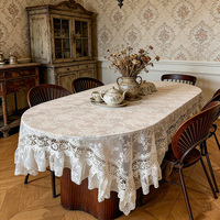 Nappe en dentelle florale blanche transparente, rectangulaire, avec bord festonné, pour décoration intérieure style Cottagecore