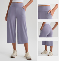 Pantalones Capri de Yoga de Cintura Alta con Efecto Segunda Piel, Pierna Ancha, Control de Abdomen, Pantalones de Entrenamiento de Nylon para Gimnasio, Comodidad de Segunda Piel