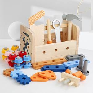 Porte-outil éducatif portable en <span class=keywords><strong>bois</strong></span> pour garçons modèle de jouet pour enfants boîte à <span class=keywords><strong>outils</strong></span> pour réparation dévissage enlever les écrous pour bébés - Product Image 6