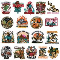 Lot de patchs brodés thermocollants sur le thème du western et de la cowgirl, motifs cactus du désert, bottes de rodéo et chapeau de cowboy, pour sac en jean