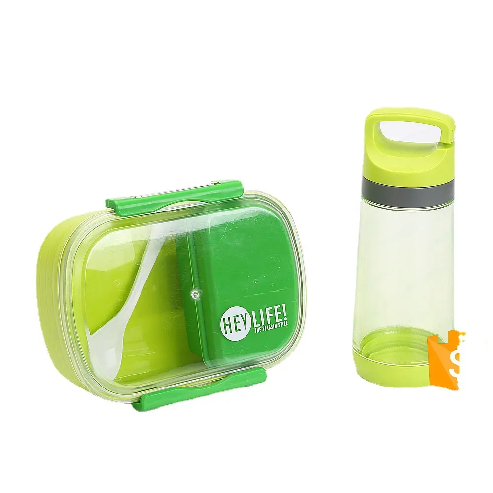 clear plastic lunch box with inner box and water bottle set for school student bento box water cup set with PVC bag