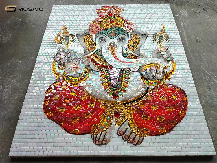 Dekorasi dinding seni mosaik Hindu dewa Ganesha Tuhan Ganesh Gereja pola religius desain potongan tangan membuat seni mural mosaik ubin