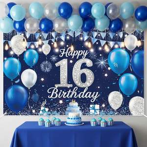 Décorations de fête pour 16e <span class=keywords><strong>anniversaire</strong></span>, Bannière de fond bleue pour 16e <span class=keywords><strong>anniversaire</strong></span>, Panneau de table de gâteau d'<span class=keywords><strong>anniversaire</strong></span> pour garçons et filles, Décoration de jardin - Product Image 5