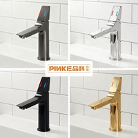 Robinet de salle de bain classique en alliage de zinc noir mat à trou unique avec indicateur de température rouge et bleu et avertissement de couleur chaud/froid