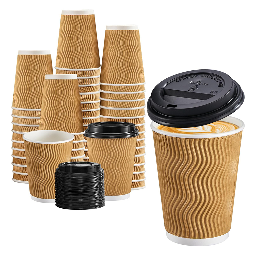 TERRAX Custom Logo Printing 8oz 12oz 16oz Disposable Double Wall Takeout Coffee Paper Cup With Lids